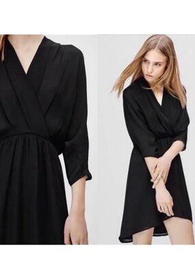 SILK Babaton Black Wrap High-Low Dress with V-Neck